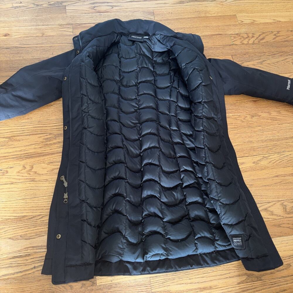 Marmot Woman’s Size Sm Black 700 Fill Down Jacket Long Coat Cozy Winter Warm - Picture 7 of 7